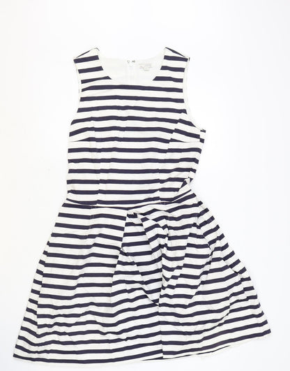 Gap Womens Blue Striped Cotton Skater Dress Size 6 Round Neck Zip