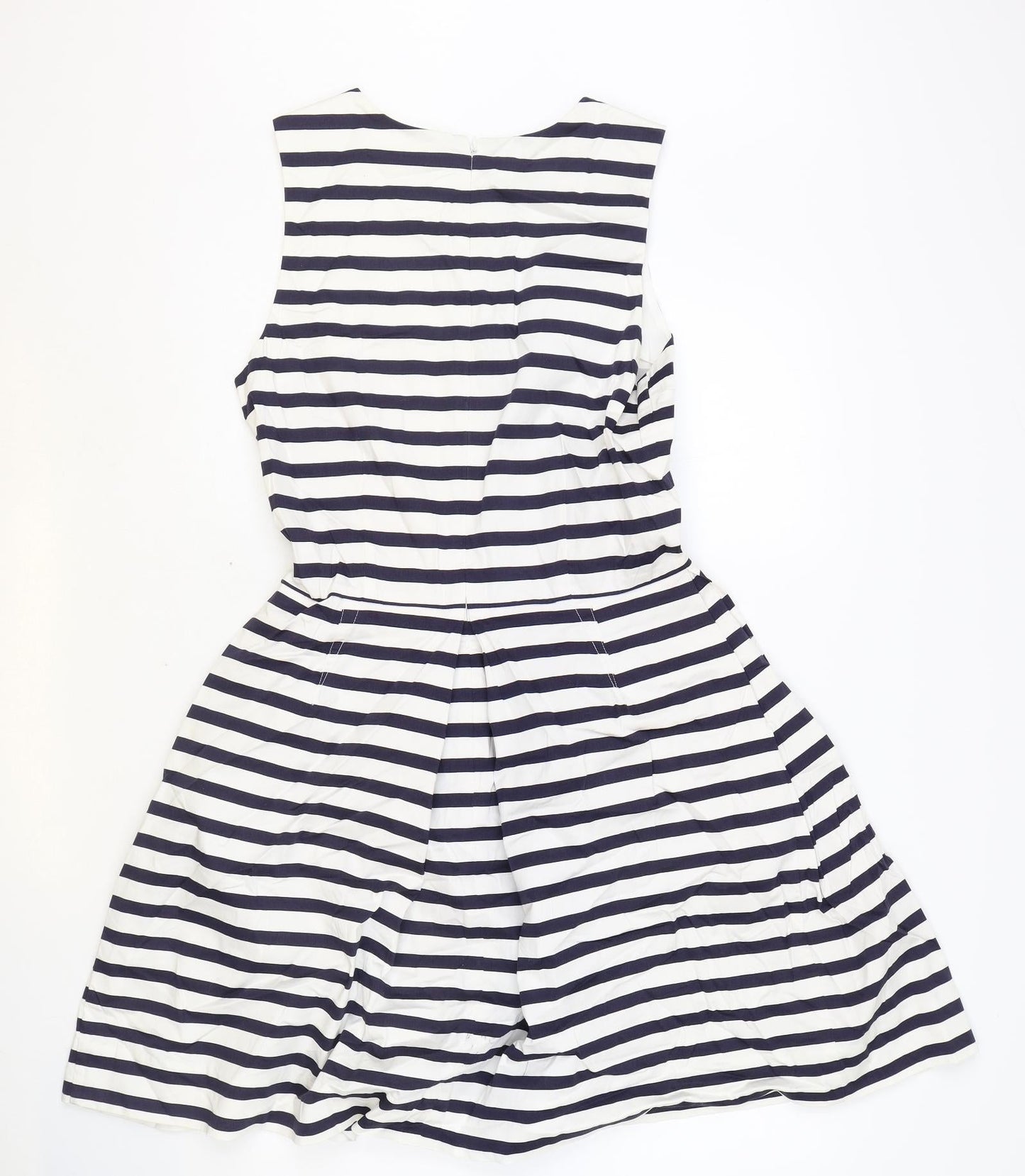 Gap Womens Blue Striped Cotton Skater Dress Size 6 Round Neck Zip