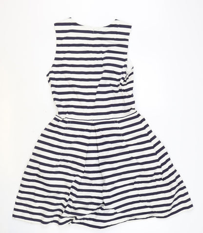 Gap Womens Blue Striped Cotton Skater Dress Size 6 Round Neck Zip
