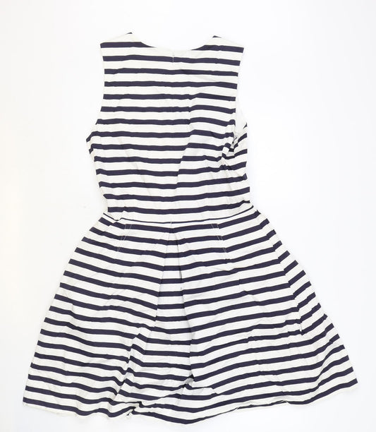 Gap Womens Blue Striped Cotton Skater Dress Size 6 Round Neck Zip