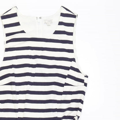 Gap Womens Blue Striped Cotton Skater Dress Size 6 Round Neck Zip