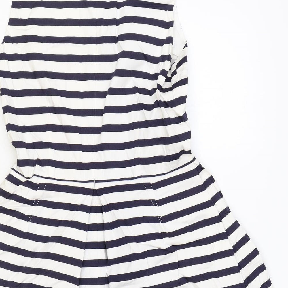 Gap Womens Blue Striped Cotton Skater Dress Size 6 Round Neck Zip