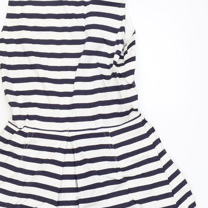 Gap Womens Blue Striped Cotton Skater Dress Size 6 Round Neck Zip