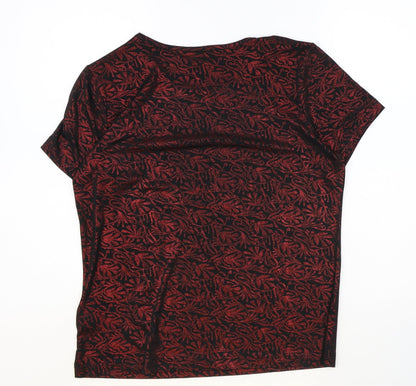 Jaclyn Smith Womens Red Geometric Polyester Basic Blouse Size M Round Neck