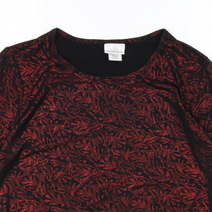 Jaclyn Smith Womens Red Geometric Polyester Basic Blouse Size M Round Neck