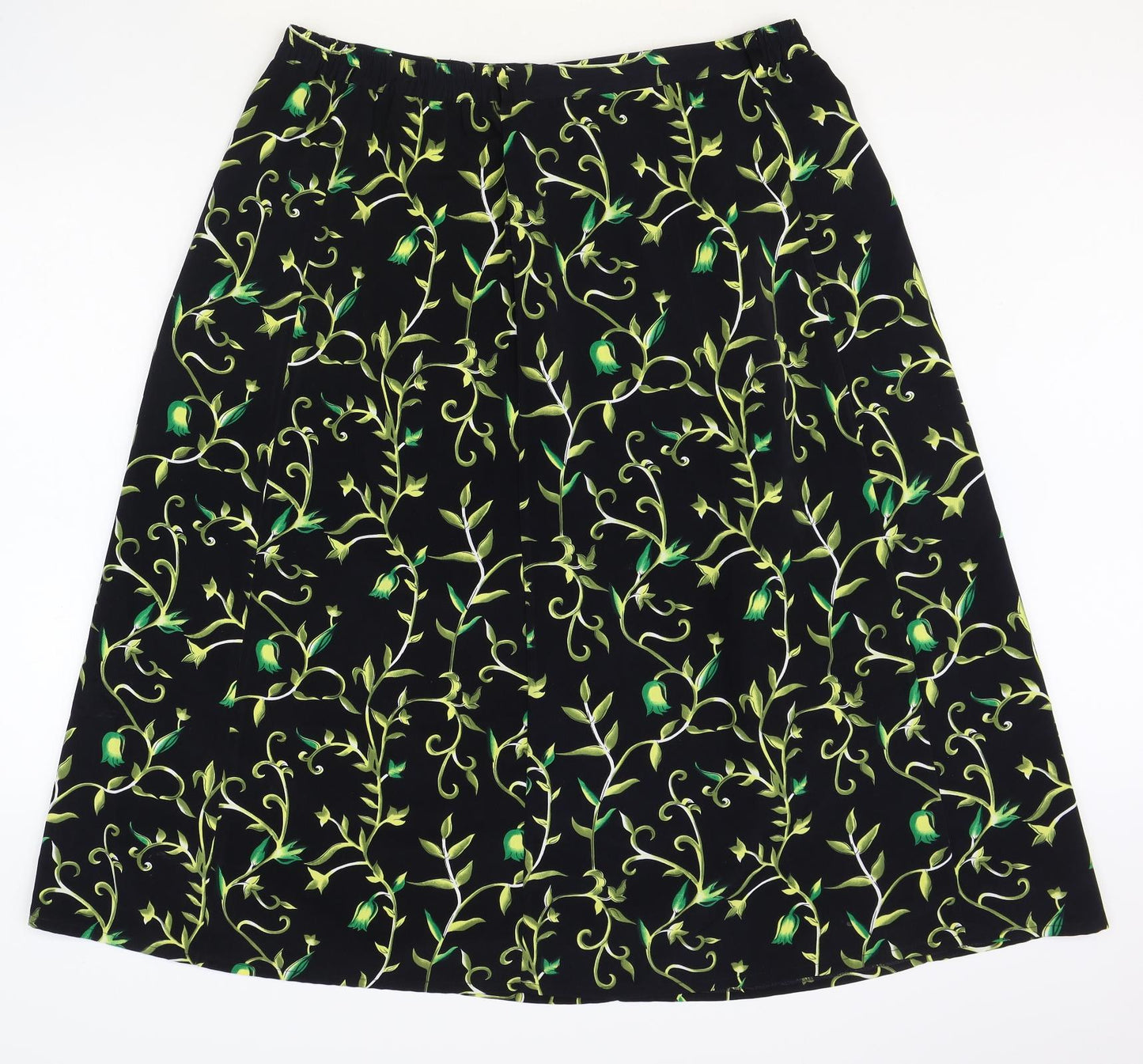 Daxon Womens Black Floral Polyester A-Line Skirt Size 34 in Zip