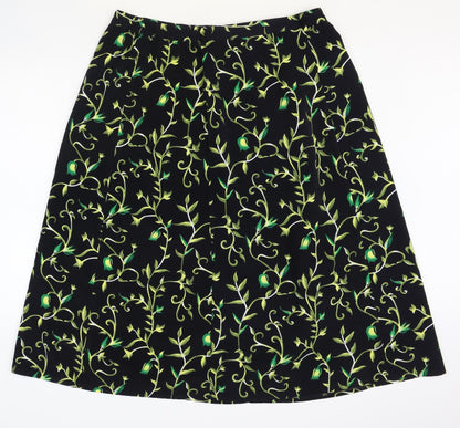 Daxon Womens Black Floral Polyester A-Line Skirt Size 34 in Zip