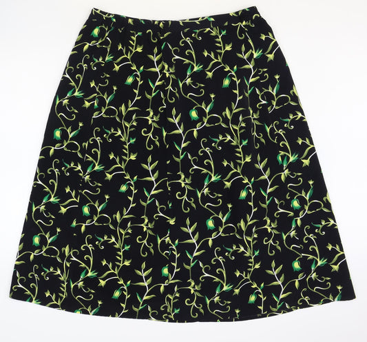 Daxon Womens Black Floral Polyester A-Line Skirt Size 34 in Zip