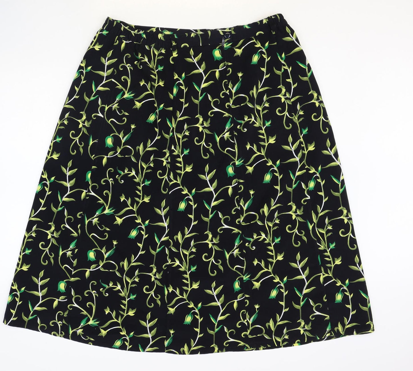 Daxon Womens Black Floral Polyester A-Line Skirt Size 34 in Zip