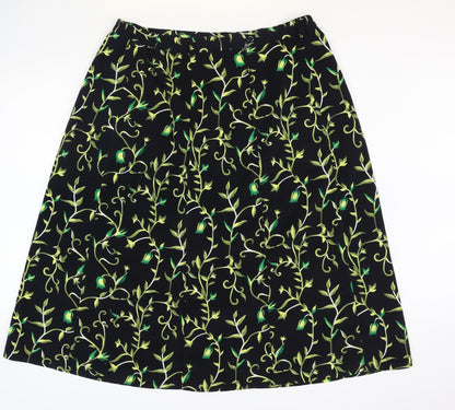 Daxon Womens Black Floral Polyester A-Line Skirt Size 34 in Zip