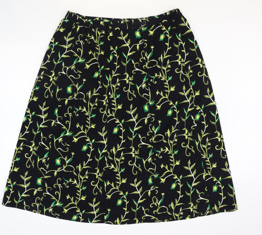 Daxon Womens Black Floral Polyester A-Line Skirt Size 34 in Zip