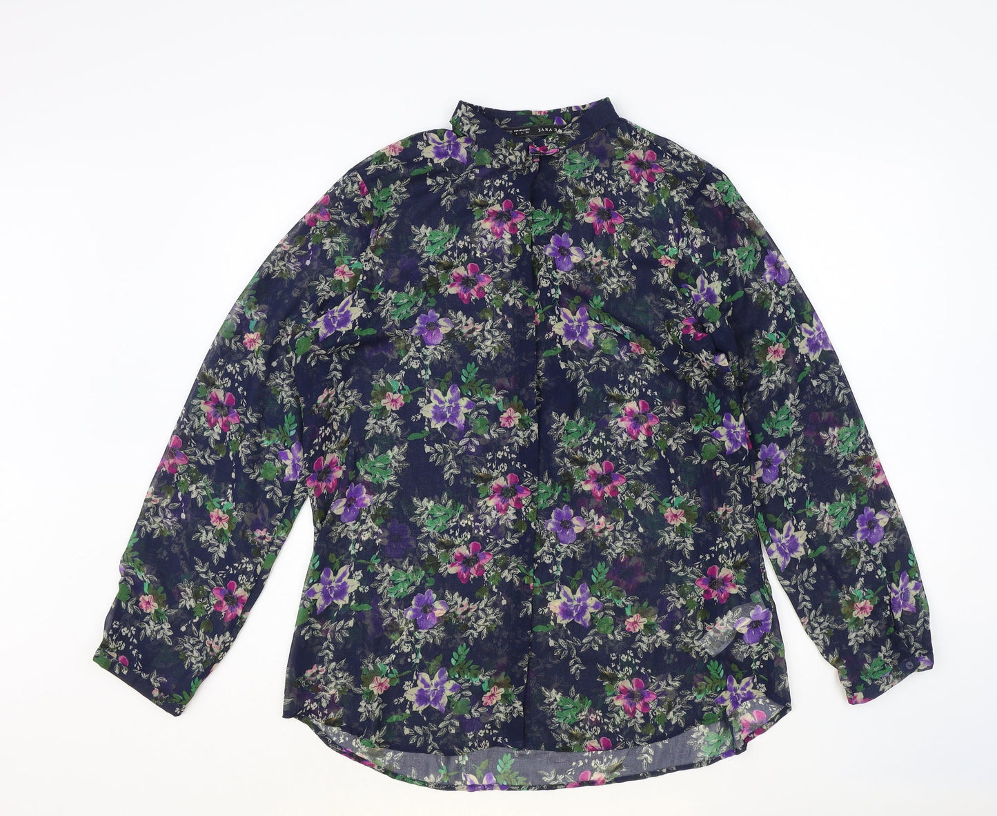 Womens UK Size L Zara Blue Basic Button-Up