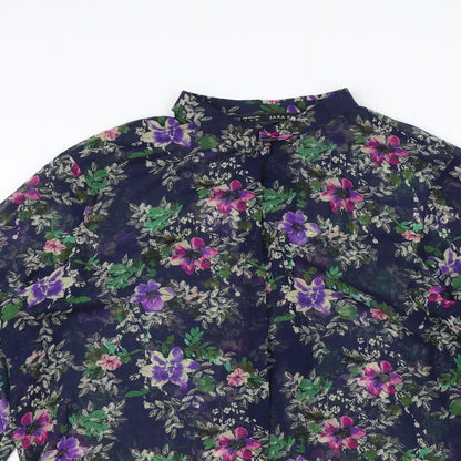 Womens UK Size L Zara Blue Basic Button-Up