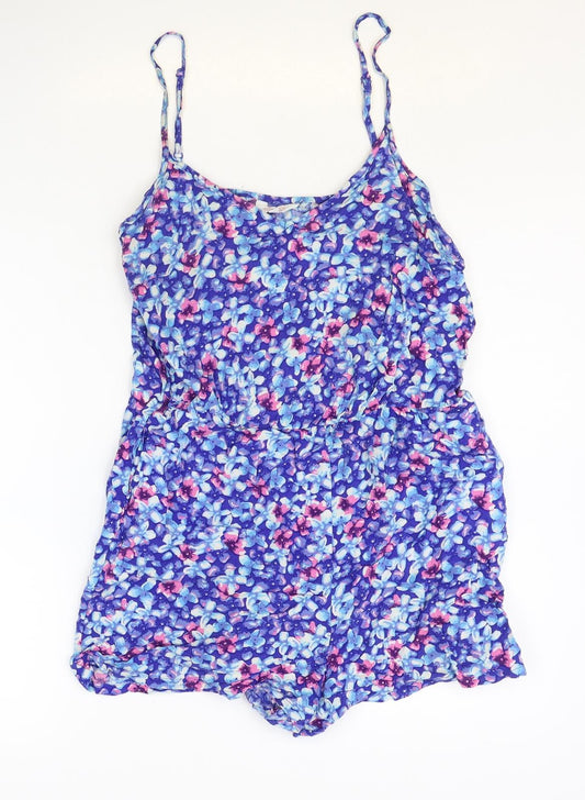 Papaya Womens Blue Floral Viscose Romper One-Piece Size 12 Pullover