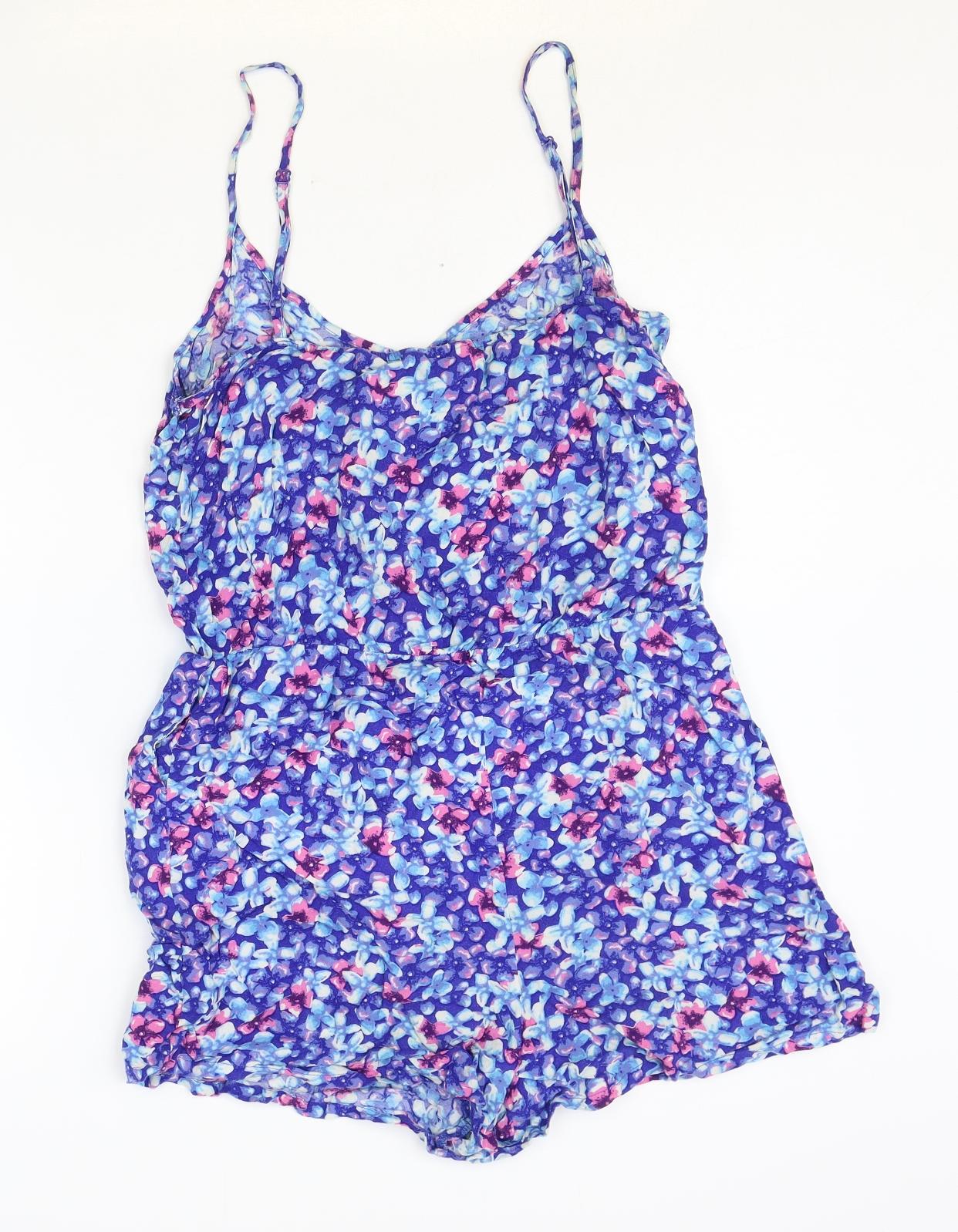 Papaya Womens Blue Floral Viscose Romper One-Piece Size 12 Pullover