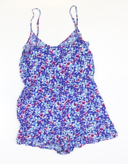 Papaya Womens Blue Floral Viscose Romper One-Piece Size 12 Pullover