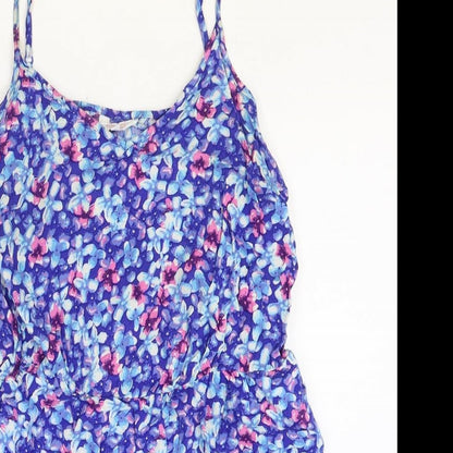 Papaya Womens Blue Floral Viscose Romper One-Piece Size 12 Pullover