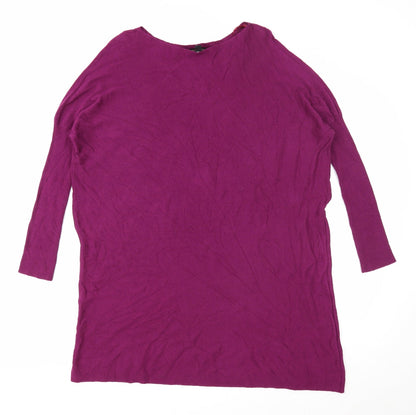 QED London Womens Purple Herringbone Viscose Jumper Dress Size S Boat Neck Pullover - Angel Wings