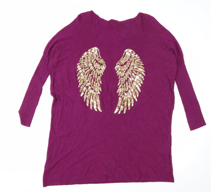 QED London Womens Purple Herringbone Viscose Jumper Dress Size S Boat Neck Pullover - Angel Wings