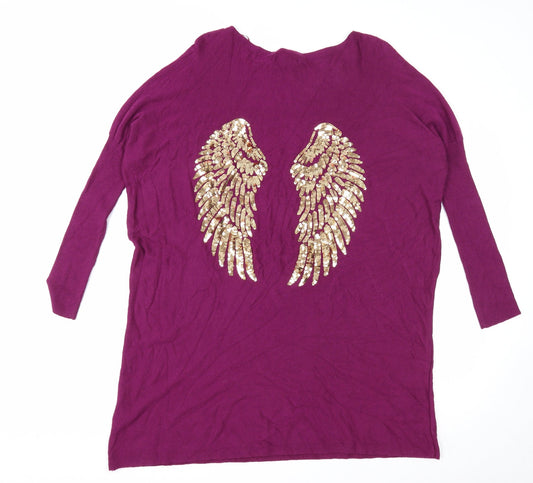 QED London Womens Purple Herringbone Viscose Jumper Dress Size S Boat Neck Pullover - Angel Wings