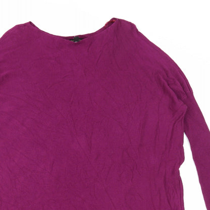 QED London Womens Purple Herringbone Viscose Jumper Dress Size S Boat Neck Pullover - Angel Wings