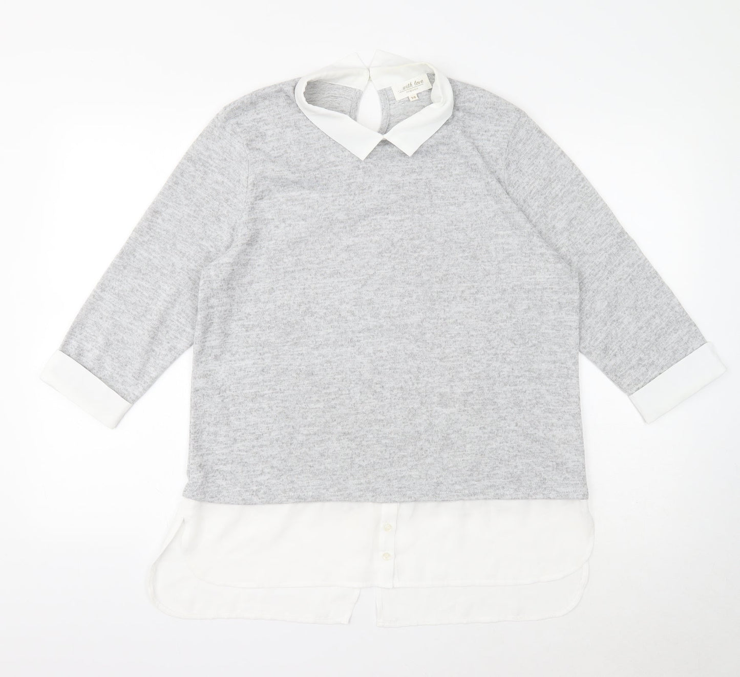 With Love Products Womens Grey Polyester Basic Blouse Size 14 Round Neck