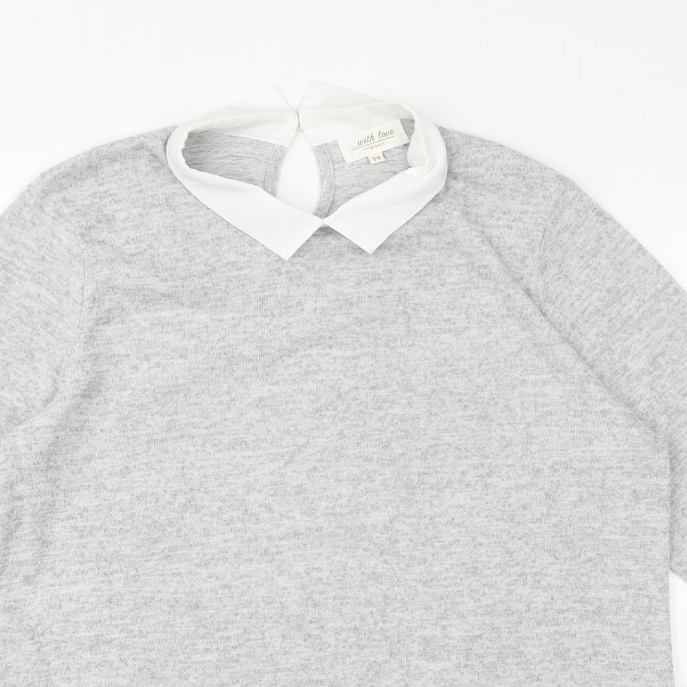 With Love Products Womens Grey Polyester Basic Blouse Size 14 Round Neck