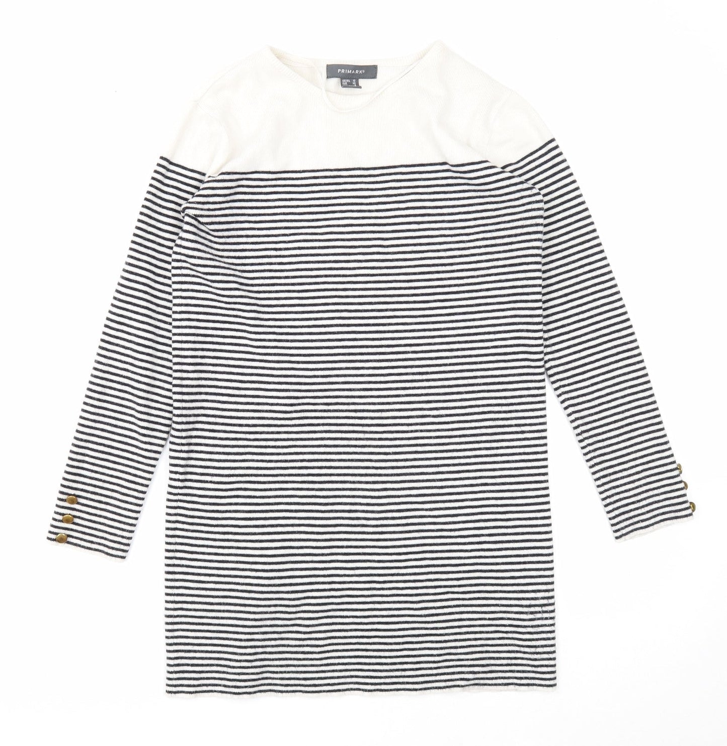 Primark Womens White Boat Neck Striped Polyester Tunic Jumper Size 10