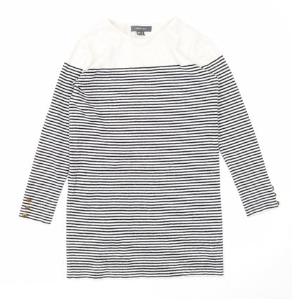 Primark Womens White Boat Neck Striped Polyester Tunic Jumper Size 10