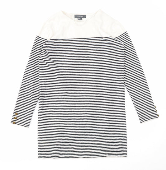 Primark Womens White Boat Neck Striped Polyester Tunic Jumper Size 10