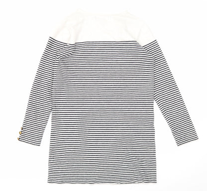 Primark Womens White Boat Neck Striped Polyester Tunic Jumper Size 10