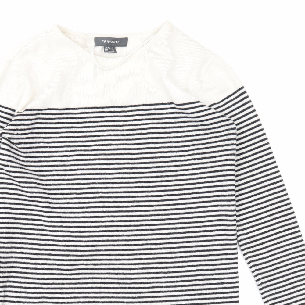 Primark Womens White Boat Neck Striped Polyester Tunic Jumper Size 10