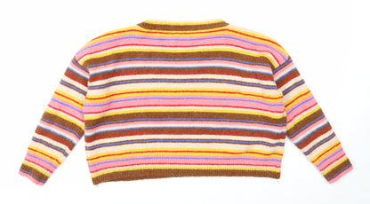 New Look Womens Multicoloured Boat Neck Striped Acrylic Pullover Jumper Size M - Cropped