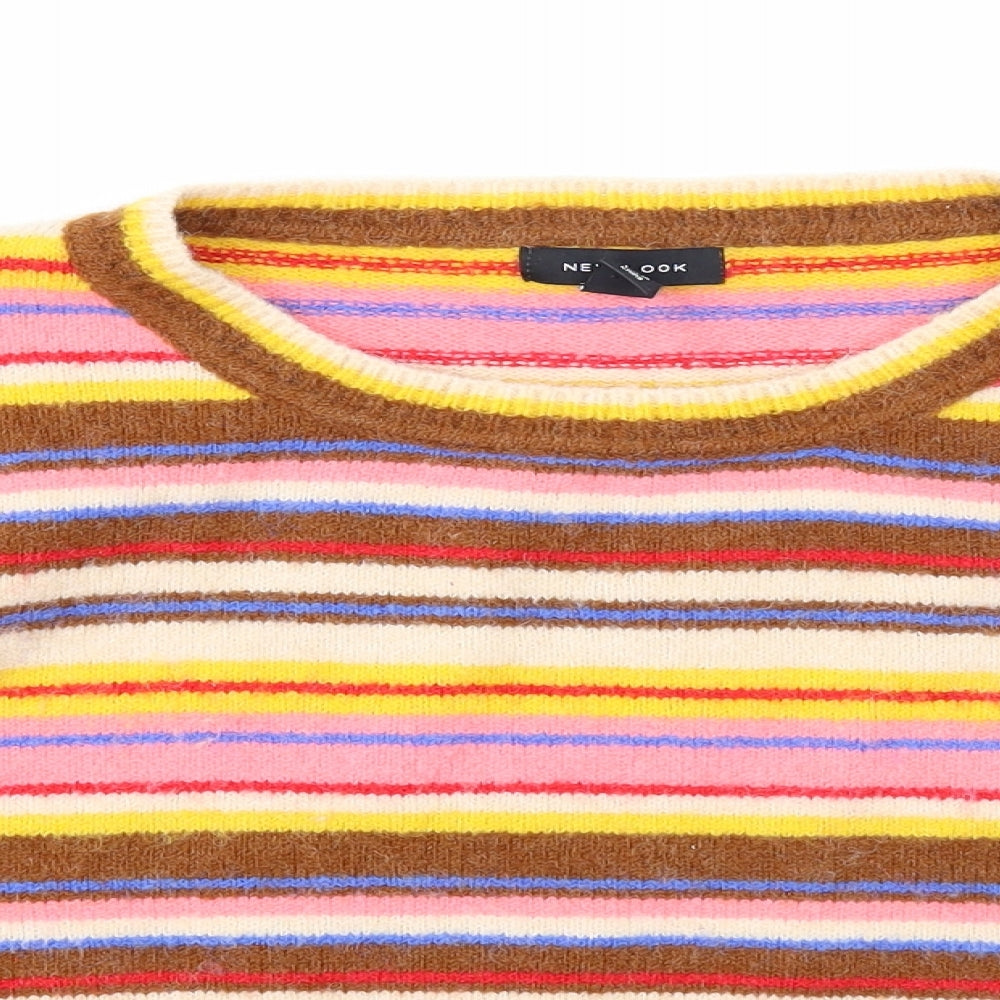 New Look Womens Multicoloured Boat Neck Striped Acrylic Pullover Jumper Size M - Cropped