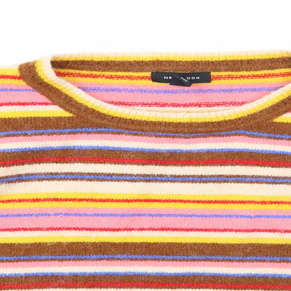 New Look Womens Multicoloured Boat Neck Striped Acrylic Pullover Jumper Size M - Cropped