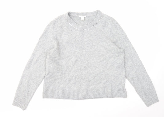 H&M Womens Grey Round Neck Acrylic Pullover Jumper Size L