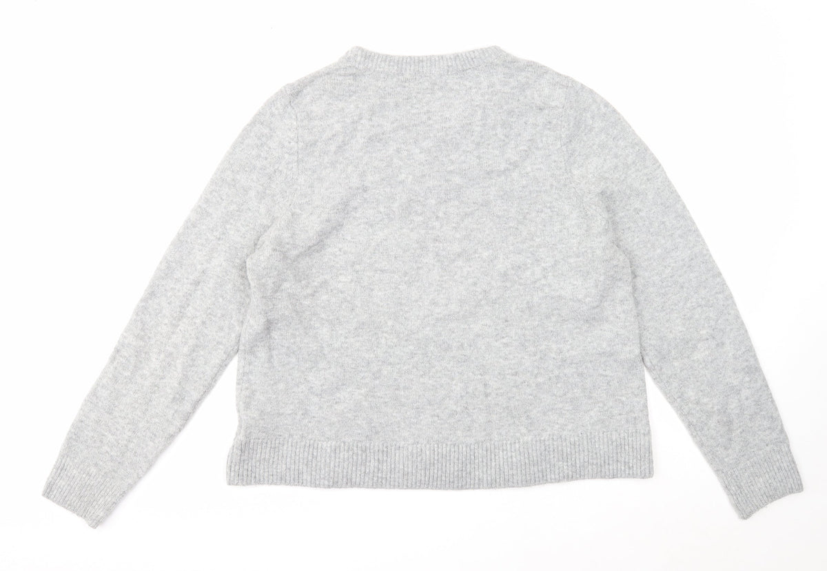 H&M Womens Grey Round Neck Acrylic Pullover Jumper Size L