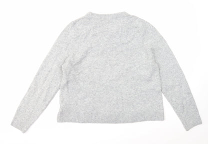 H&M Womens Grey Round Neck Acrylic Pullover Jumper Size L