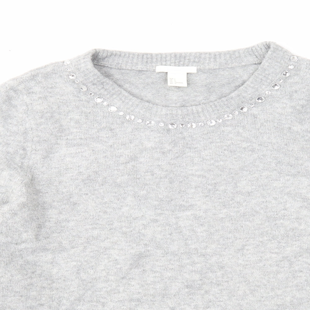 H&M Womens Grey Round Neck Acrylic Pullover Jumper Size L