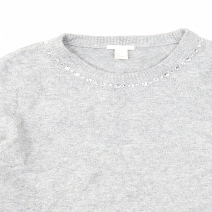 H&M Womens Grey Round Neck Acrylic Pullover Jumper Size L