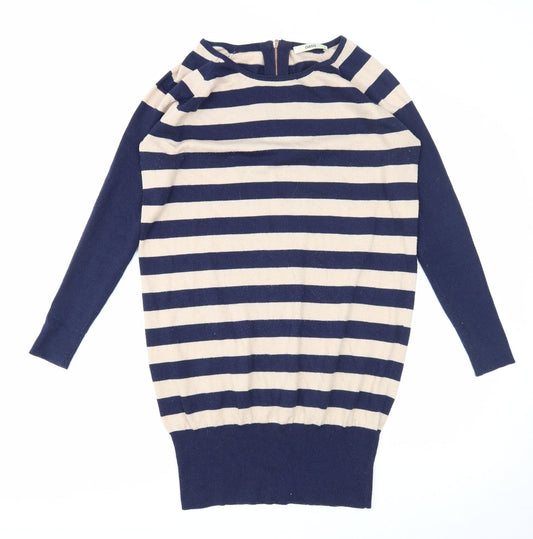 Oasis Womens Blue Striped Polyester Jumper Dress Size S Round Neck Zip