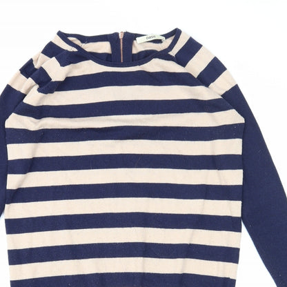 Oasis Womens Blue Striped Polyester Jumper Dress Size S Round Neck Zip