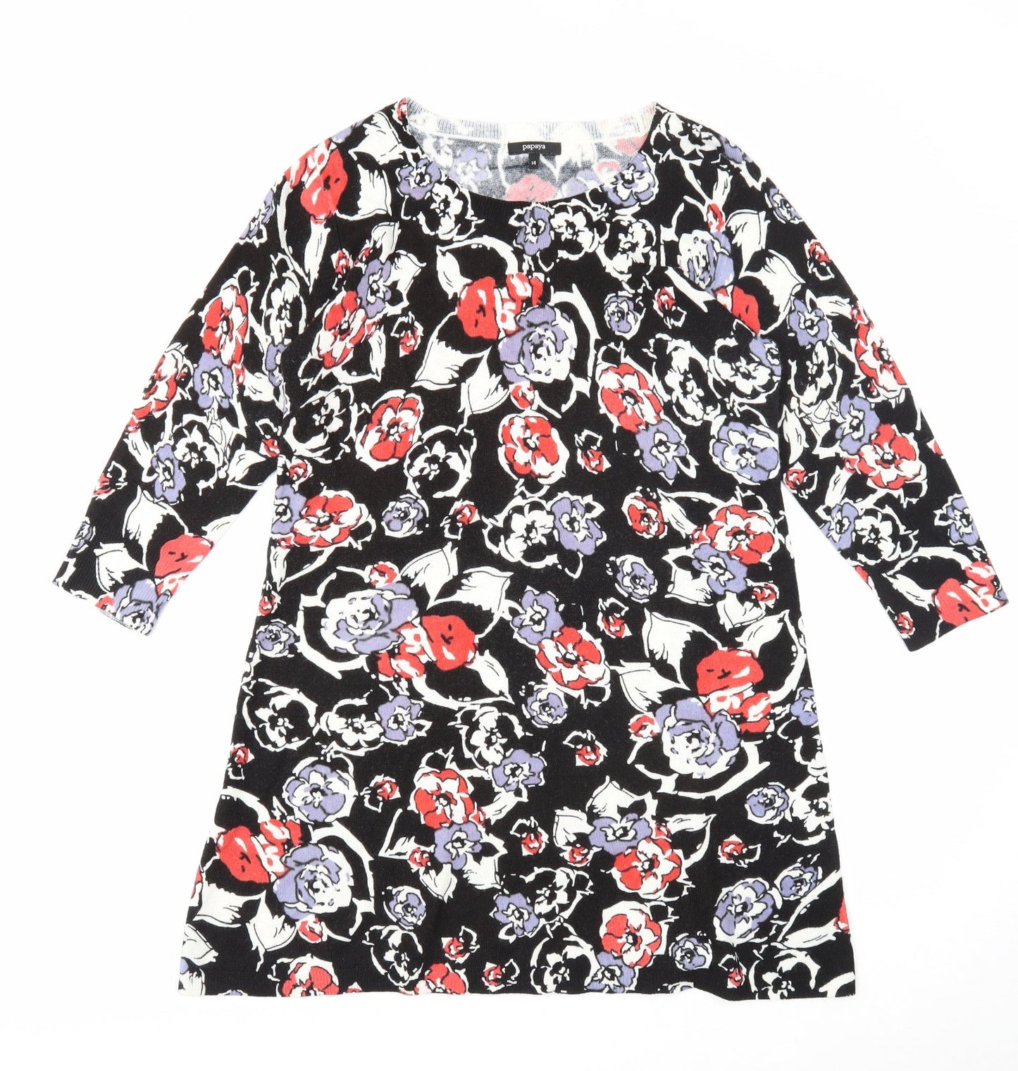 Nutmeg Womens Black Geometric Acrylic Shift Size 14 Scoop Neck Pullover