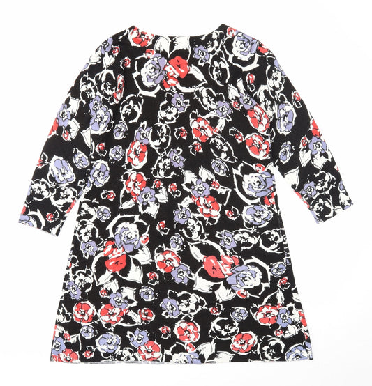 Nutmeg Womens Black Geometric Acrylic Shift Size 14 Scoop Neck Pullover