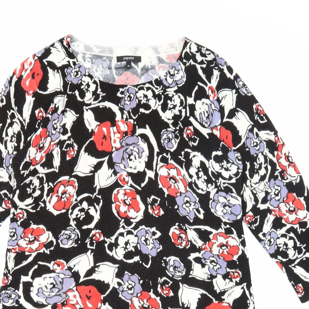 Nutmeg Womens Black Geometric Acrylic Shift Size 14 Scoop Neck Pullover