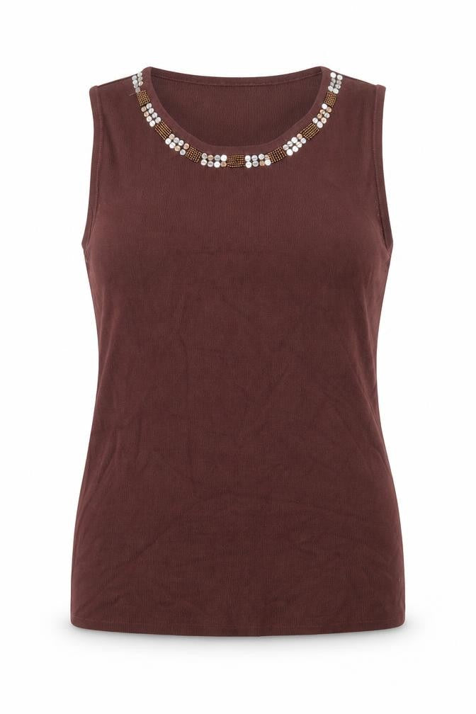 Diva Womens Brown Viscose Basic Tank Size L Scoop Neck