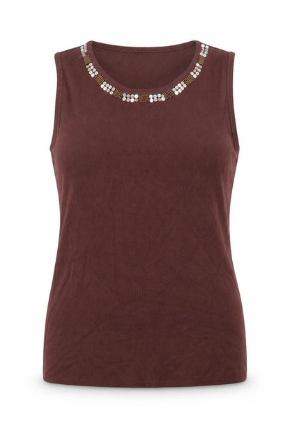 Diva Womens Brown Viscose Basic Tank Size L Scoop Neck