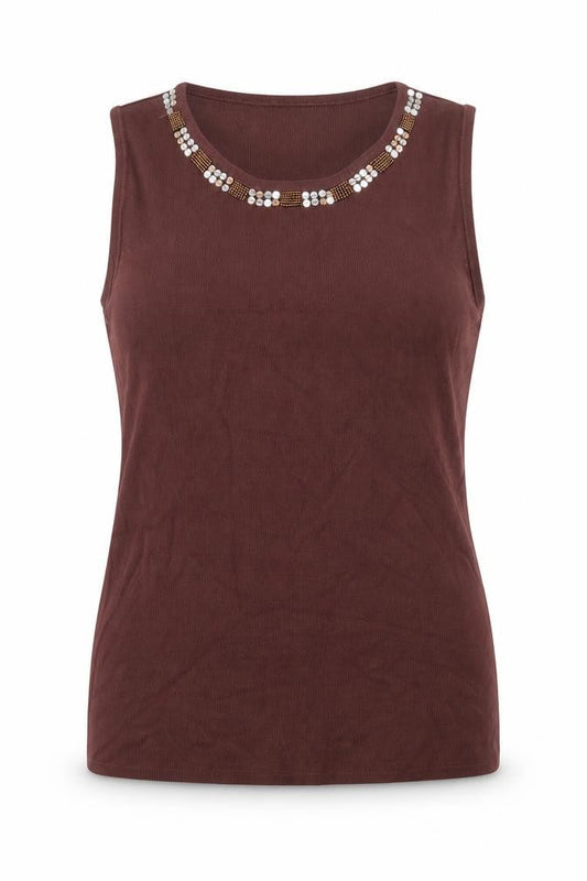 Diva Womens Brown Viscose Basic Tank Size L Scoop Neck