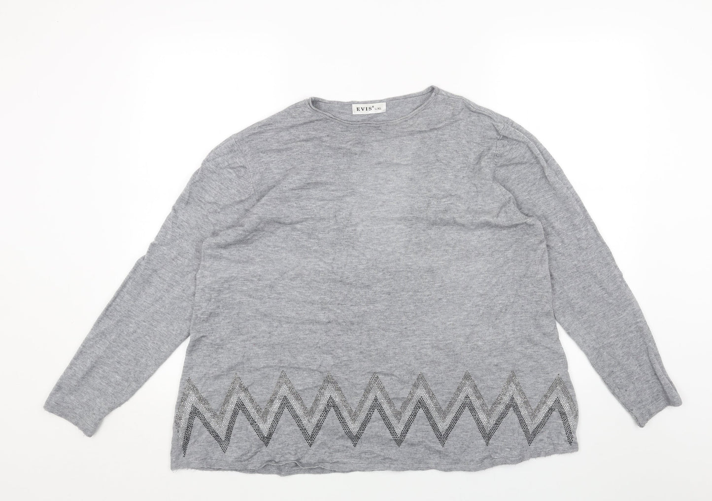 EVISU Womens Grey Round Neck Cotton Pullover Jumper Size XL