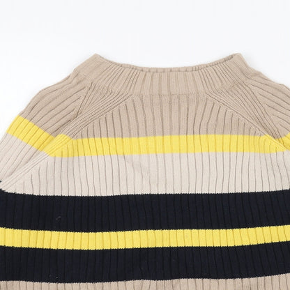 Marks and Spencer Womens Beige High Neck Striped Acrylic Pullover Jumper Size M